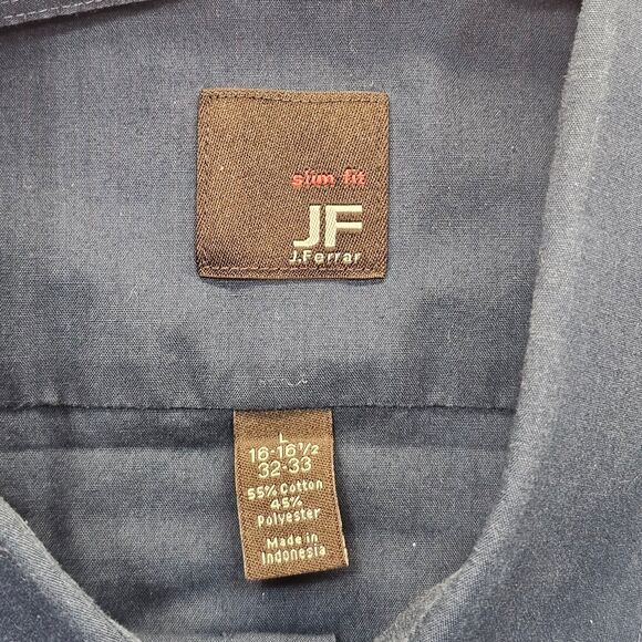 JF J. Ferrar Men's Dress Shirt L Dark Teal Blue Cotton Polyester Slim Fit - Picture 3 of 8